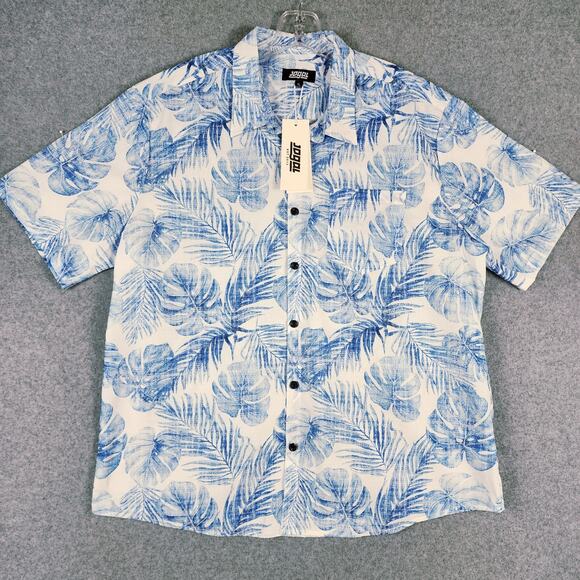 Jogal Men's Short Sleeve Shirt NEW Blue Tropical Button Up XL - Picture 2 of 11